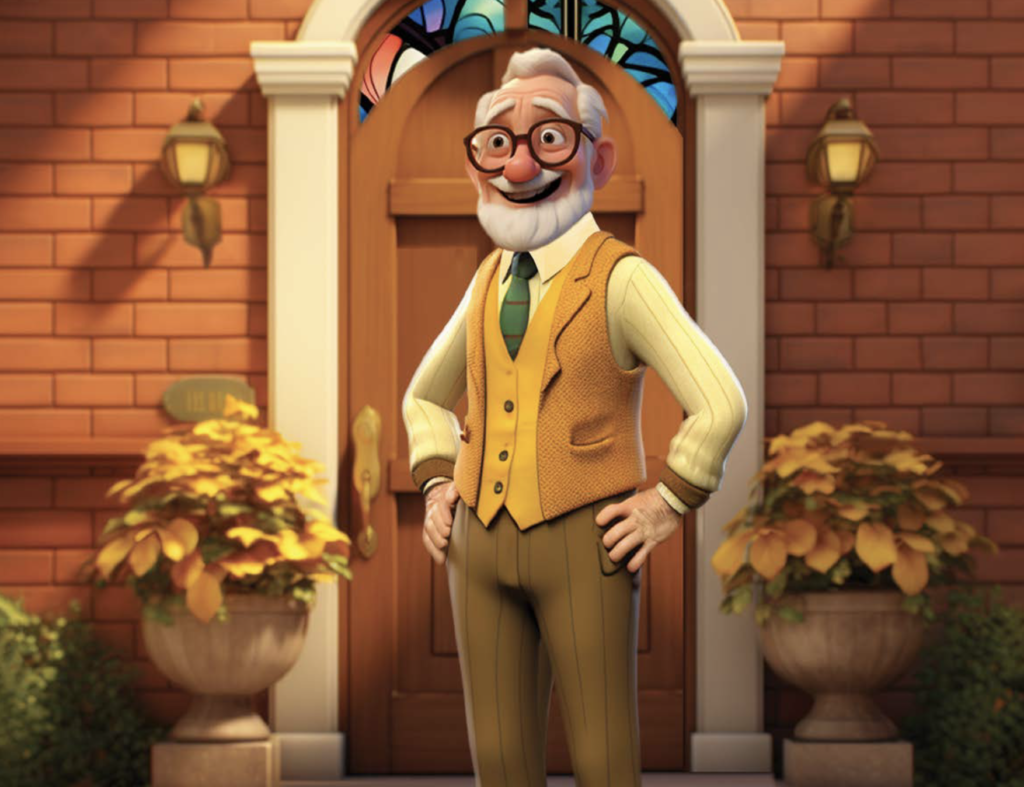 Grandpa fro grandpa and his walking stick stood by his fron door about personalised birthday videos